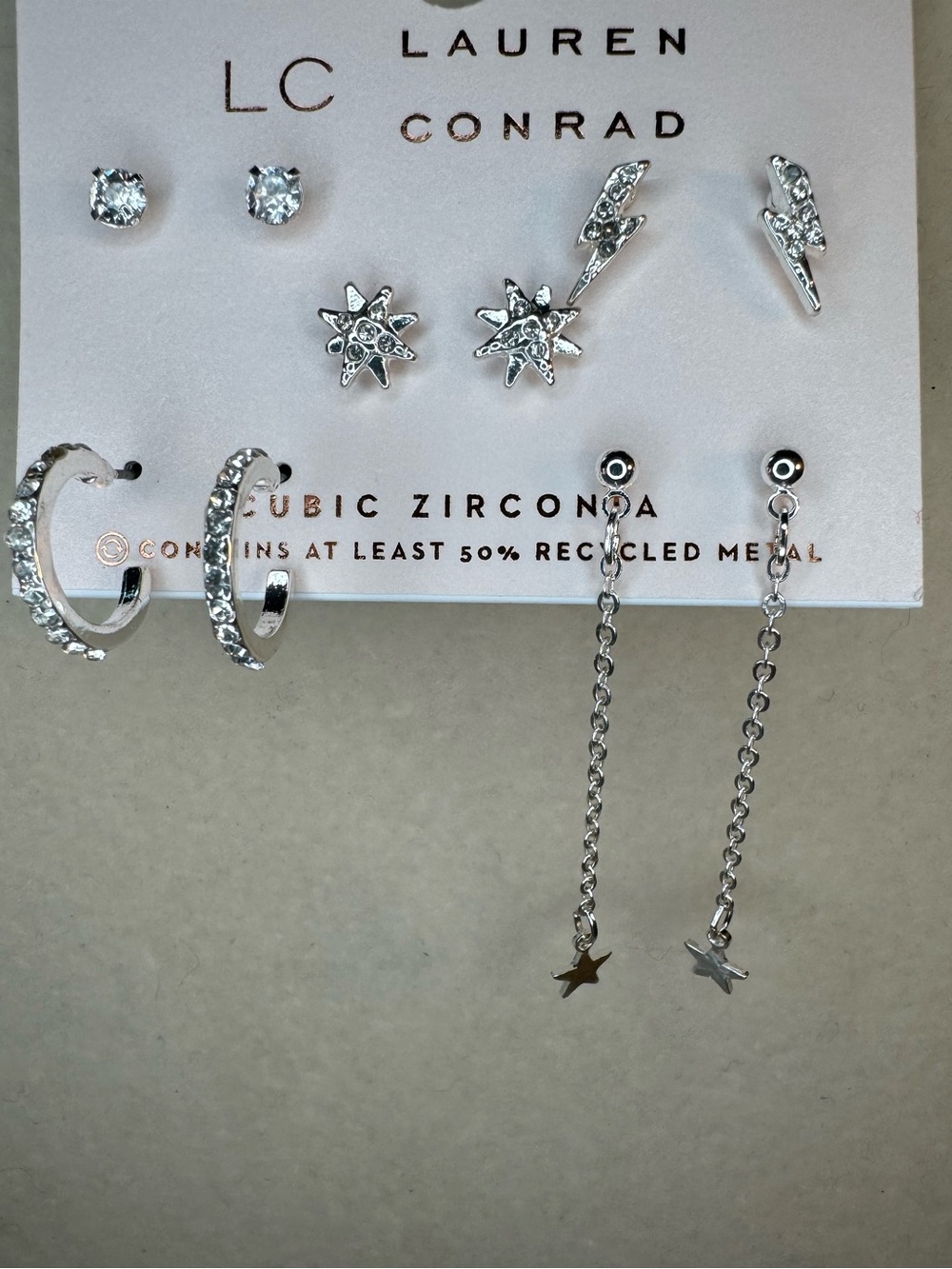 New LC Lauren Conrad 5pk Silver Cubic Zirconia Earring Set - Silver